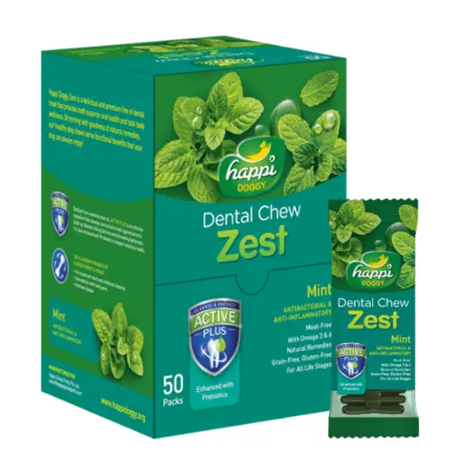 [H122] Happi Doggy Dental Chew Zest Mint Dental Chew Display Box 50pcs, 4 inch