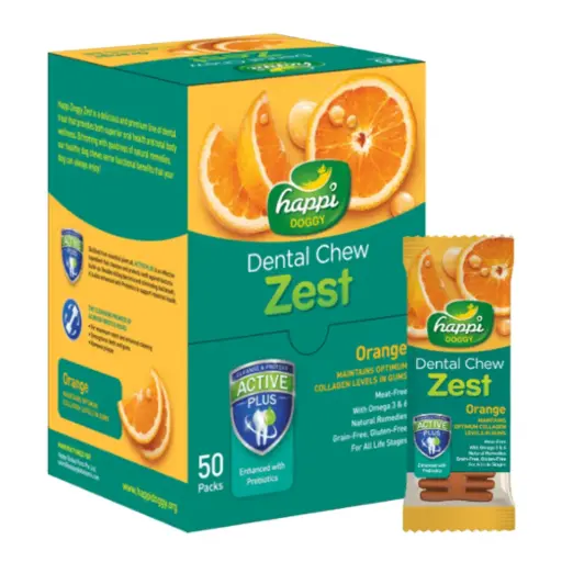 [H152] Happi Doggy Dental Chew Zest Orange Dental Chew Display Box 50pcs, 4 inch