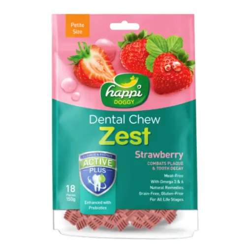 [H111] Happi Doggy Dental Chew Zest Strawberry Dental Chew 2.5 inch