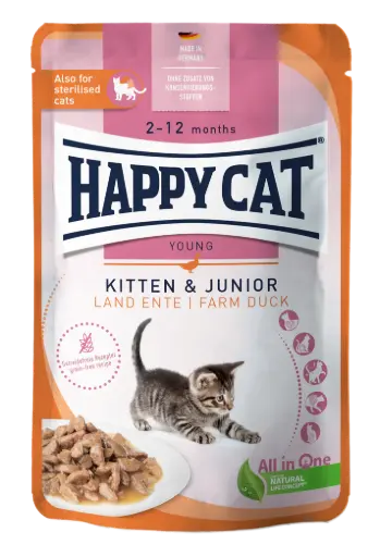 [4001967172980] Happy Cat Young Meat in Sauce Kitten & Junior Land Duck 85g 