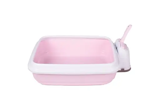 [IM81486] IMAC Semi-Open Cat Litter Box with Raised Frame – Easy-Clean Bedpan for Kittens, Mess-Free Design for Small Pets (Pink)(Size: 59 x 40 x 28cm)