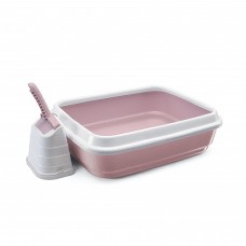 [IM81486] IMAC Semi-Open Cat Litter Box with Raised Frame – Easy-Clean Bedpan for Kittens, Mess-Free Design for Small Pets (Pink)(Size: 59 x 40 x 28cm)