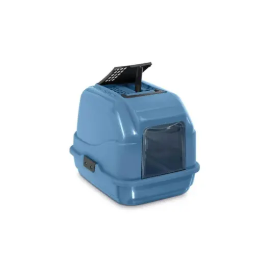 [IM84094R] IMAC Easy Cat Hooded Litter Box – Enclosed Toilet, Made from Eco-Friendly Second Life Plastic, Sustainable Cat Care (Blue) (Size: 50 x 40 x 40cm)