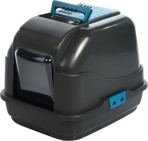 [IM84096R] IMAC Easy Cat Hooded Litter Box –  Enclosed Toilet, Made from Eco-Friendly Second Life Plastic, Sustainable Cat Care (Black) (Size: 50 x 40 x 40cm)