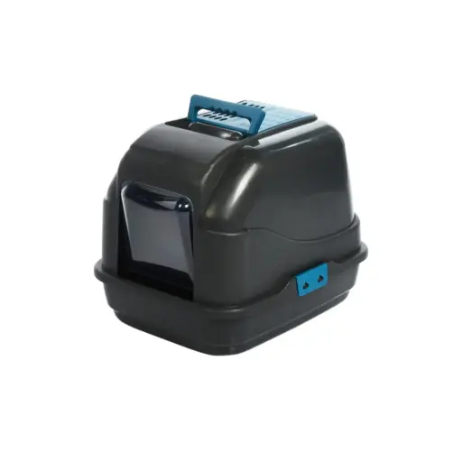 [IM84096R] IMACEasyCatHoodedLitterBox–EnclosedToilet,MadefromEco-FriendlySecondLifePlastic,SustainableCatCare(Black)(Size:50x40x40cm)
