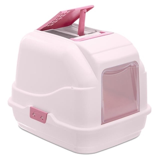 [IM84086] IMAC Easy Cat Hooded Litter Box – Enclosed Toilet, Made from Eco-Friendly Second Life Plastic, Sustainable Cat Care (Pink) (Size: 50 x 40 x 40cm)