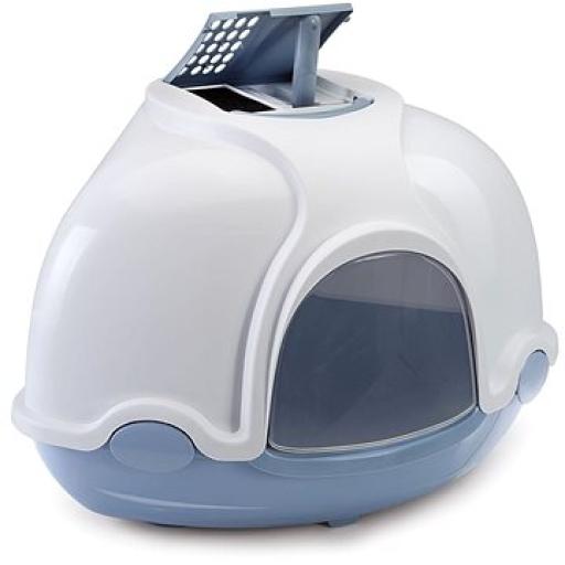 [IM84383] IMAC Ginger - Hooded Corner Shaped Litter TrayDimension: 52x52x44.5 cm, Color: Blue & White 