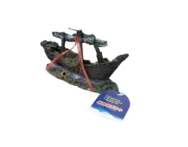 [KS-90054] Karis Miniature Rustic Boat Ornament – Charming Aquarium Decoration KS-90054 | 14x4.5x7.5cm