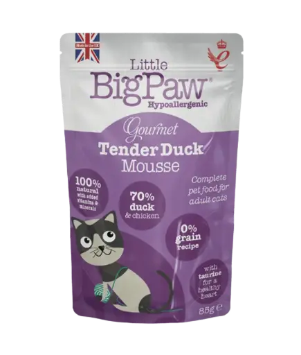 [5060251321434] Little Big Paw Gourmet Tender Duck Mousse Wet Cat Food Pouch 85g