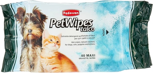 [PP00464] Padovan Pet Wipes Talc (40 Wipes) - Pet Cleaning Wipes