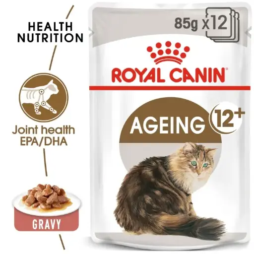 [RO237270] Royal Canin Feline Health Nutrition Ageing +12 Gravy 12x 85gm Cat Wet Food Pouches