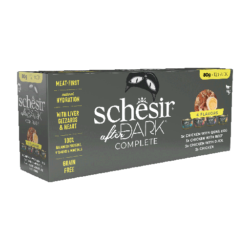 [SCINV21119904] Schesir After Dark Wholefood In Broth Variety Pack For Cat 960g 4 Flavors (3 Cans Each Flavor) 