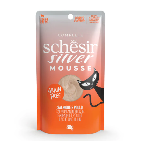 [SCINV21233004] Schesir Silver Mousse Senior Salmon And Chicken Smooth & Gentle Wet Cat Food Can 80g