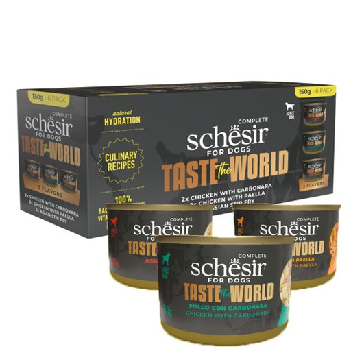 [SCINV22119904] Schesir Taste The World Dog Wholefood Variety Pack 900g (6x150g) - 3 Flavors ( 2 Cans Each Flavor) 