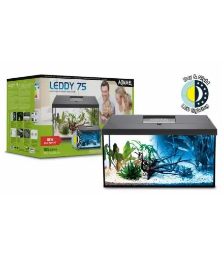 [AQ124349] Aquael Leddy Aquarium Set 75cm - Black Day & Night (Aquarium, Lighting, Filter, Heater)