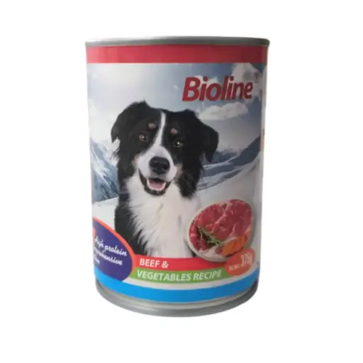 [6970117125412] Bioline Beef & Vegetables Canned Dog Food Can 375g, High-Protein for Vitality & Digestion