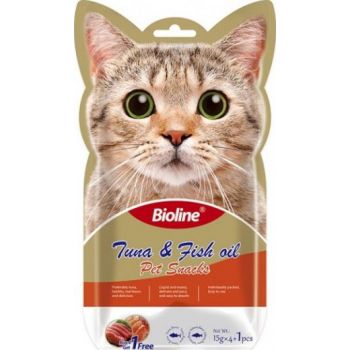 [6970117124538] Bioline Cat Treats, 5x15g, Tuna & Fish Flavor, High-Quality & Nutritious, Delicious & Digestible