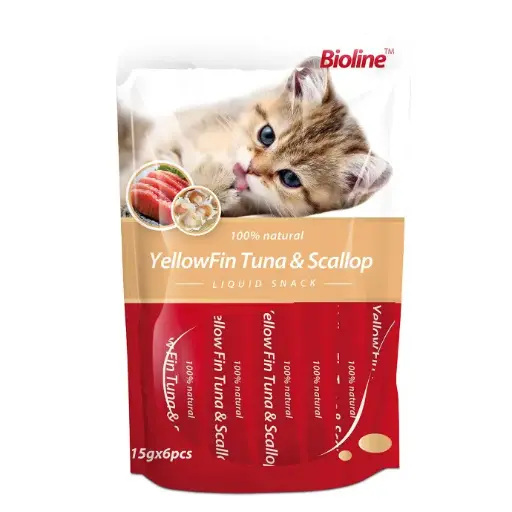 [6970117123289] Bioline Yellowfin Tuna & Scallop Liquid Cat Treats 90g - Immunity & Brain Support