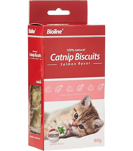 [6970117122947] Bioline Catnip Biscuits, 80g, Salmon Flavor, Digestive & Play Treat
