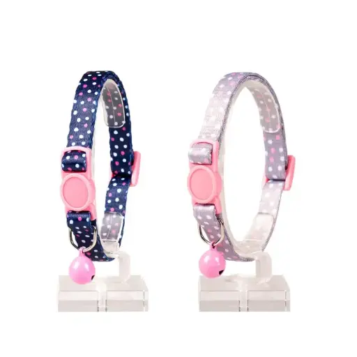 [LR11174] Duvo Cat Collar Nylon Mixed Colors 20x30cm / 10mm/Texture: Blue/beige Dots-1pc