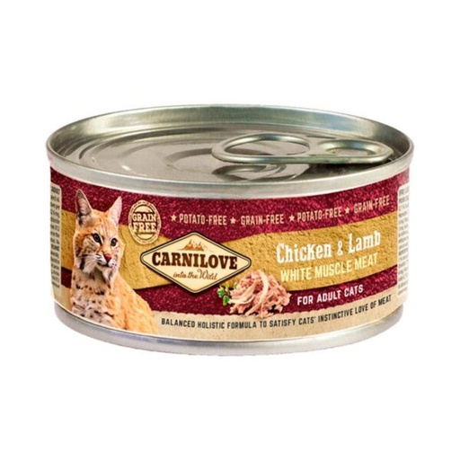 [8595602528943] Carnilove Wet Cat Food Chicken & Lamb For Adult Cats Wet Cat Food Can 12x100g