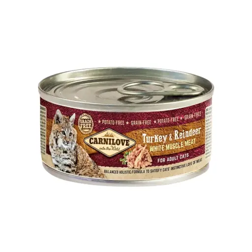 [8595602529025] Carnilove Wet Cat Food Turkey & Reindeer For Adult Cats Wet Cat Food Can 12x100g