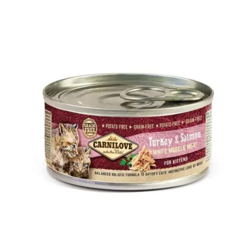 [8595602528967] Carnilove Turkey & Salmon Wet Cat Food for Kittens (Pack of 12 x 100g Cans)