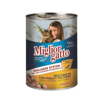 [8007520012188] Miglior Chunks Chicken/Turkey Cat Wet Food 405g