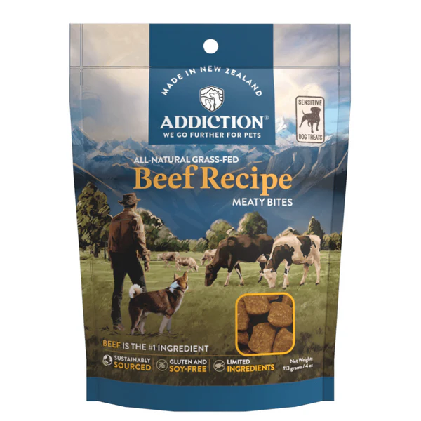 [105150-1] Addiction Meaty Bites Beef Recipe Dog Treats Pouch 4OZ