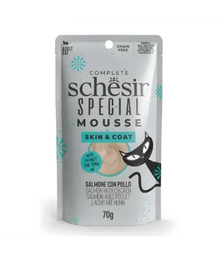  Schesir Special Mousse (Skin & Coat) For Cat - Salmon With Chicken 70g (Min Order- 12 Pouch)