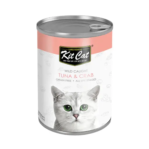 [4419] Kit Cat Wild Caught Tuna with Crab Canned Cat Food 400g