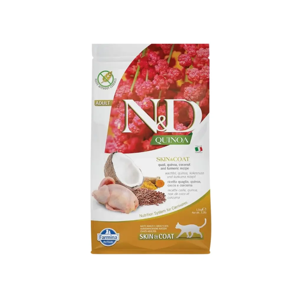 [8010276035813] FarminaQuinoaSkin&CoatHerringDryCatFoodBag1500g