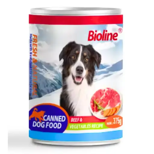 Bioline Canned Dog Food 375g -Min Order 24 pcs (24 Cans / Box)Fragrance/Flavour: Beef & Vegetables