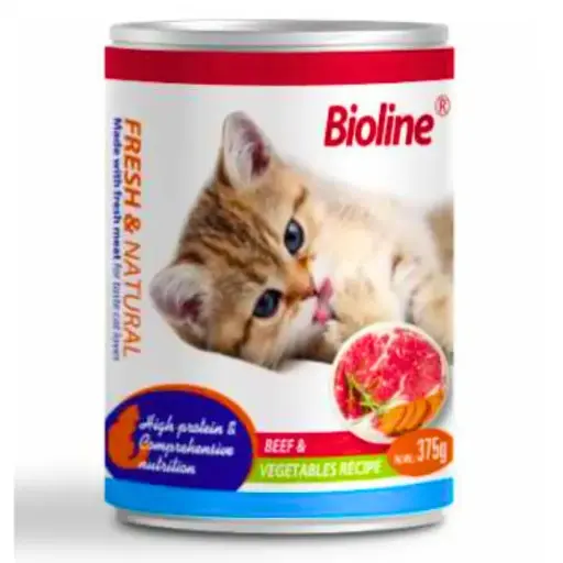 Bioline Canned Cat Food 375g  -Min Order 24 pcs (24 Cans / Box)Fragrance/Flavour: Beef & Vegetables