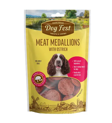 Dog Fest Medallions With Ostrich For Adult DogsWeight: 90g