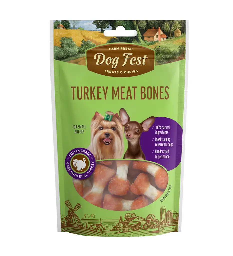 Dog Fest Turkey Meat Bones For Small Breeds Weight: 55g