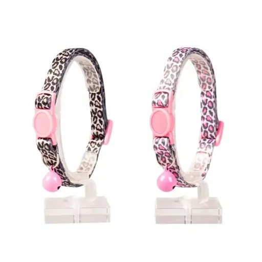 [LR11169] Duvo Cat Collar Panther Nylon Black/Pink 20 - 30cm / 10mmDimension: 20-30cm x 10mm