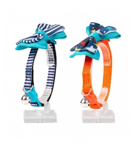 [LR11187] DuvoCatCollarNylonMixedColors20-30cm/10mmTexture-Bow-1pc