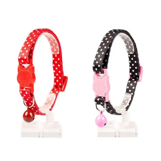 [LR11166] DuvoCatCollarNylonMixedColors20-30cm/10mmTexture-WhiteDots-1pc