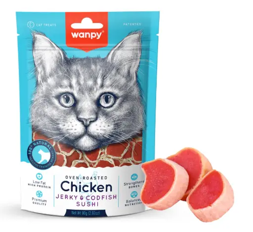 [CC-05S] Wanpy Jerky Codfish Sushi Chicken Cat Treat Bag 80g