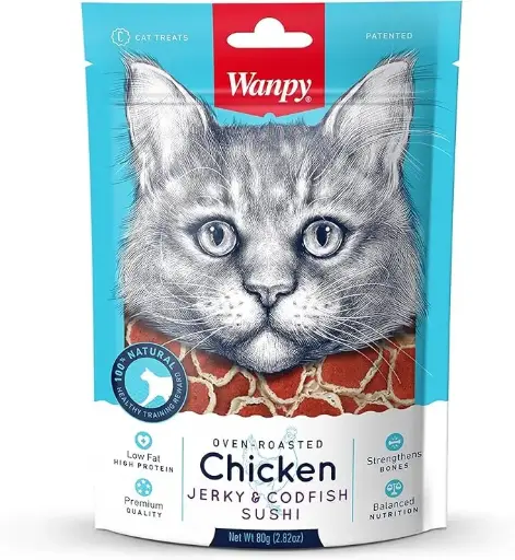 [CC-05S] Wanpy Jerky Codfish Sushi Chicken Cat Treat Bag 80g
