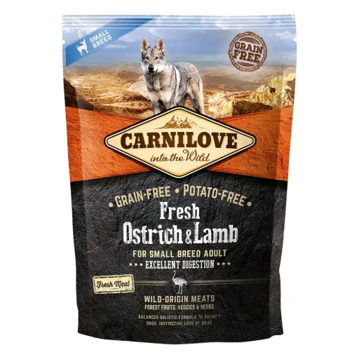 [8595602527472] Carnilove Fresh Ostrich & Lamb Dry Dog Food for Small Breed Adult Dogs (1.5kg)