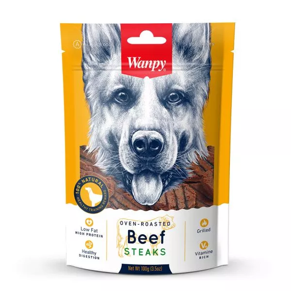 [MA-31] Wanpy Oven-Roasted Beef Steaks Dog Treats Pouch 100g