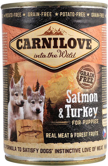 [8595602529254] Carnilove Salmon & Turkey Wet Dog Food for Puppies (400g Can) 