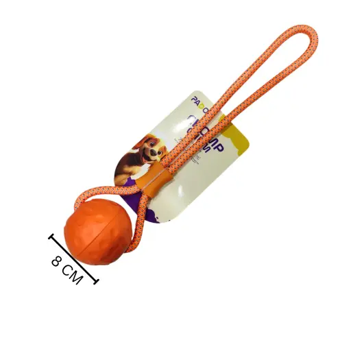 [PD-13214] Pado Chomp Chum Ball With Rope EVA Toy-Orange [⌀8cm,Rope Length:35cm]