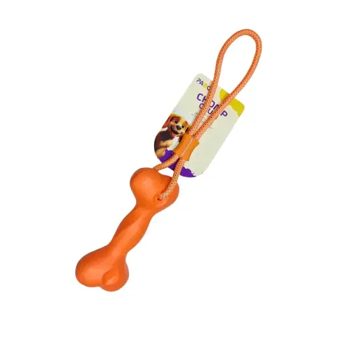 [PD-13216] Pado Chomp Chum Bone EVA Toy With Rope-orange-20x8.5cm [Rope Length:30cm]